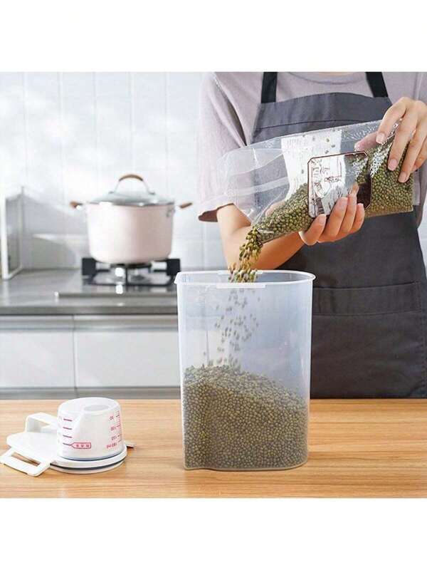 1pc Thick Plastic Airtight Storage Container For Grains, Cereal, Flour, Household Dry Food Canister, Sutiable To Use In Kitchen, Kitchen Storage Goods