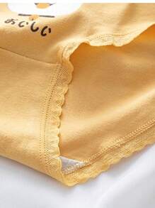 5 pièces / set Culottes à la taille moyenne avec imprimé mignon de bandes de dentelle et de dessins animés pour filles préadolescentes, respirantes. Culottes triangulaires pour étudiantes / filles préadolescentes