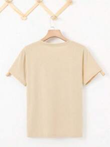 NewSummerCasual Women's Loose Casual Crew Neck T-Shirt With Mom And Heart Graphic Print - Vintage Street Style Unisex Loose Cotton Short Sleeve Crew Neck T-Shirt - 杏色 - 查看 2
