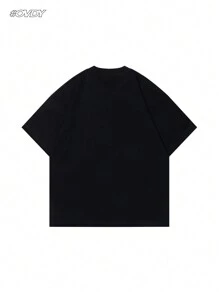 OVDY 1 件男士手工拉丝丝网印花拉链半开领户外高街短袖