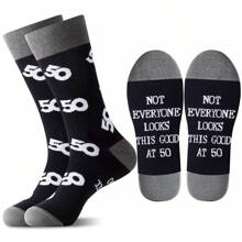 1 Pair Birthday Gifts For Men Aged 18/21/30/40/50/60/70/80, Funny Mid-Calf Socks For Men, Socks With Age Letters, Age Socks For Men, Birthday Gifts For 18/21/30/40/50/60/70/80 Years Old, Very Cool Gifts For Men, Novelty Men Socks, Fall - Black - View 19