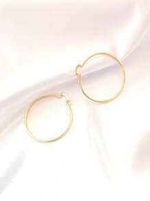 Pendientes Arracadas Delgadas Grandes Lisas 18k Oro Laminado - Dorado - Ver 2