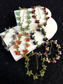 Juego de joyas artesanales con piedras naturales con diseño floral - Incluyendo pendientes, pulsera y collar para mujeres - Pendientes pulsera collar con piedras de color arándano - Ver 11