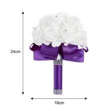 Artificial Wedding Bride Bouquet Handheld Bridesmaid Flower With Ribbon - Purple - View 5