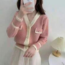 Women's Knitted Sweater Top - 粉色 - 查看 1