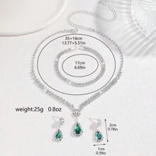 Conjunto de joyería de 3 piezas: collar, aretes y pulsera con diseño de flor de cristal completo, joyería nupcial y accesorio de vestido para mujer