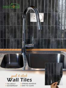 1/10/30 件黑色砖纹仿瓷砖自粘墙贴，即撕即贴墙砖，防水壁纸，适用于客厅厨房后挡板浴室家居，Zellige 风格