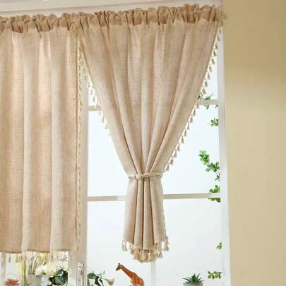 1pc/2pcs American Vintage Wheat Ear Tasseled Cafe Curtain, Suitable For