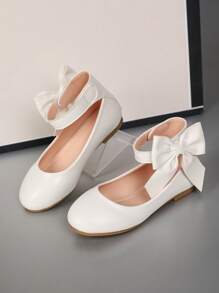 زوج أحذية أميرة للأطفال مزين بفيونكة، أسلوب حذاء كامبوس ناعم، مناسب للبنات في فصول الربيع والصيف والخريف والشتاء