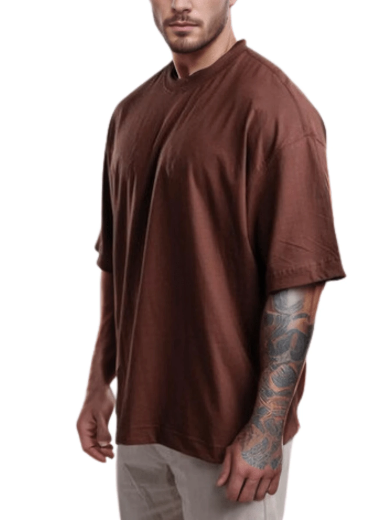 Men's Oversized T-Shirt Streetwear Loose Shirt - Rỉ Nâu - Xem 1