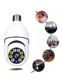 Câmera wifi Ip Segurança Lâmpada Panorâmica sem fio giratória 360 com encaixe lampada bocal rosca ptz full HD visão noturna segurança - bivolt - Branco - Visão 4