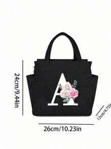 2 pièces/Set Sacs isothermes imprimés avec lettres A-Z et boîte de rangement pour couverts, sac à lunch à double poche