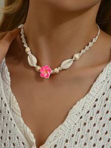 1pc Bohemia Style Handmade Soft Clay Flower Braided Adjustable Necklace For Women