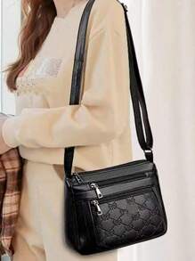 Womens Soft PU Leather Shoulder Crossbody Bag Bowtie Pattern Work Travel Ladies Handbag - Black - View 2