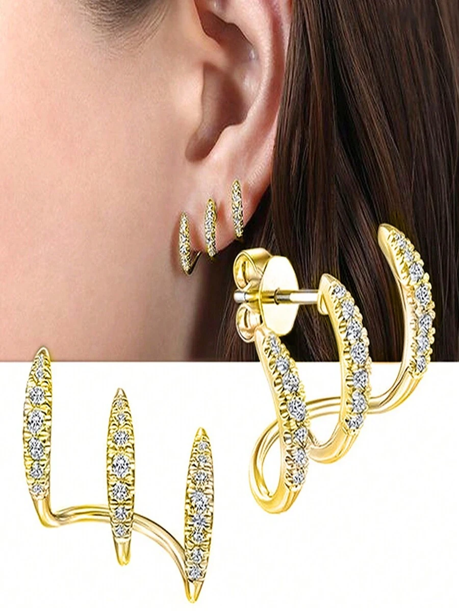 1 Pair Minimalist Geometric Chic Ear Studs, Versatile - Gold - View 1