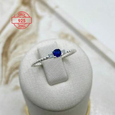 Ronel Joias Anel prata 925 legítima com zircônia azul