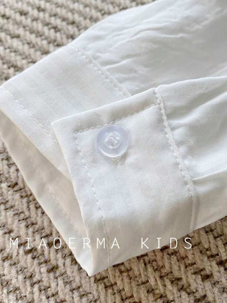 2025 新款春季童装男童儿童透气条纹长袖白衬衫 - 白色 - 查看 6