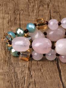 Dây chuyền hạt đá thạch anh hồng tự nhiên với mặt dây chuyền hình giọt nước - Phong cách Bohemian độc đáo, hoàn hảo cho trang phục thường ngày và là món quà lý tưởng cho Ngày của Mẹ. - Hồng - Xem 8