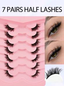 7 Pairs 15mm Cat Eye Half-Strip False Eyelashes, 3/4 Length Natural Look Lashes, Eyelash Extensions - Black - View 1