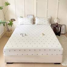 1pc Soft & Skin-Friendly Heart Printed Fitted Sheet - Love Gray - View 3