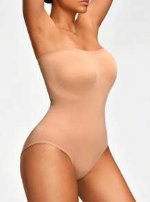 Women's Solid Off Shoulder Bodysuit Shaper - Apricot - View 4