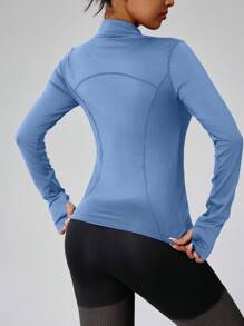 Damen Jacke mit durchgehendem Reißverschluss, Unifarben, Langarm, figurbetonter Sitz, mit Daumenöffnungen an den Manschetten, geeignet für Fitness, Yoga, Laufen