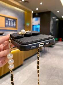 1 件奢华蝴蝶结珍珠链，绗缝卡夹单肩包/斜挎包，防摔手机壳，兼容 Apple/Redmi/VIVO/Infinix/OPPO/Reno 防水防震防摔防刮 - 黑色 - 查看 5