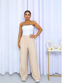 Striped Palazzo Pants - 米色 - 查看 1