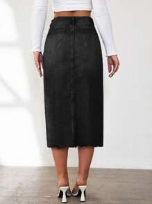 Falda de Mezclilla Larga Jeans - Negro - Ver 5