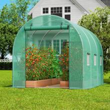 Walk-In Tunnel Greenhouse, 29.5x9.8x6.6 Ft Or 29.2x9.7x6.5 Ft Or 27.4x9.5x7.4 Ft Or 14.6x6.4x6.3 Ft Or 9.6x6.4x6.2 Ft Or 19.4x9.7x6.5 Ft Or 11.3x6.4x6.3 Ft Hoop House With Galvanized Steel Frame, PE Cover, Zipper Door, 12 Windows For Outdoor Use - 9.6x6.4x6.2 ft, Green PE Cover, Roll-up Zipper Door and 6 Windows - 查看 9