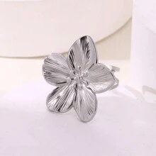 Elegant Big Bloom Flower Stainless Steel Ring, Conch Starfish Adjustable Open Rings For Women, 18K Gold-Plated Wedding Jewelry Aesthetic Beach Vacation Daily Wear Accessories Gifts - Stainless Steel - View 12