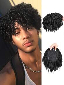 Funkige lockige Zopf Perücke, kurze synthetische Halbperücke mit einfach aufklippbaren Zöpfen, hitzebeständig, ideal für dünnes Haar & Feierlichkeiten, Perücken Accessoires Dreadlocks Haarverlängerungen Musikfestival Toupet Afro Haar für Frauen und Männer Topper Hairpieces