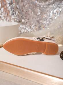 新款女童交叉带芭蕾舞鞋，舒适平底鞋 - 杏色 - 查看 6