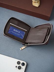 HOVI'S New Lychee Texture Men Short Button Wallet Horizontal Zipper Multi-Functional Card Holder Clip Coin Purse Gift - Brown - View 5