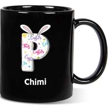 1pc, 11oz Customized Easter Bunny & Floral Text Ceramic Mug, Cute & Sweet, Suitable As Gift For Girlfriend, Valentine's Day, Best Friend, Mom, Family, Pink Or Black Mug, Father's Day, Birthday, Appreciation - All Black - View 32