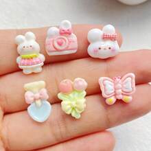 10/30pcs Vivid Resin Mini Cute Cartoon Rabbit, Bouquet, Butterfly Decorations - Flat Back, Suitable For Scrapbooking, DIY Craft Supplies And Home Decor Projects, Easter Decorations - Multicolor - View 6