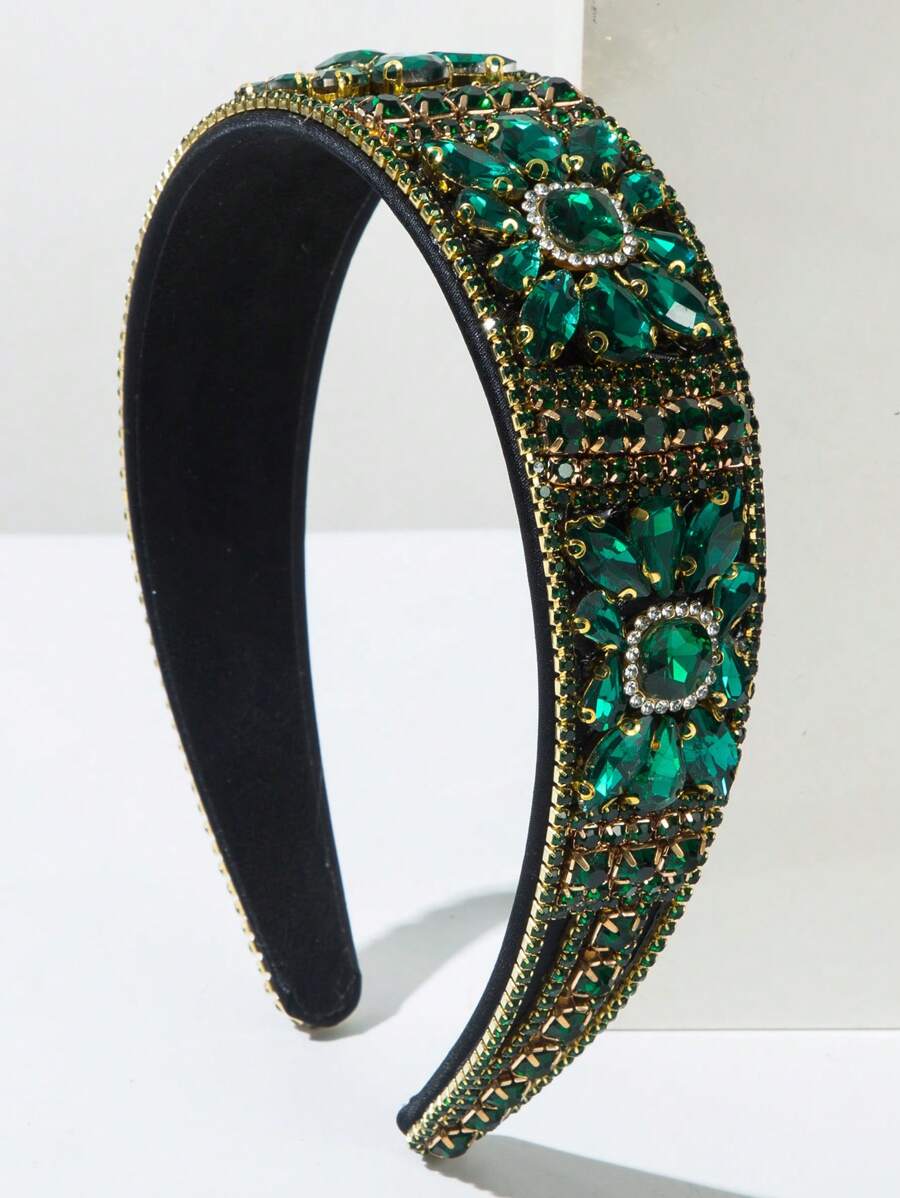 奢华巴洛克风格宽水晶头带，优雅高端发带，适合派对、中东开斋节 - 綠色 - 查看 1