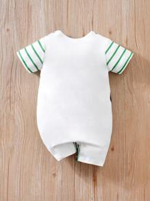 Yierying 幼儿可爱长颈鹿印花短袖围兜前舒适简约连体衣 - 彩色 - 查看 2