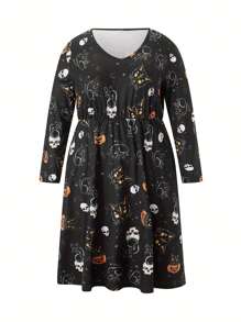 Women's Flowy Dress Elegant Long Sleeve V Neck Elastic Waist Pocket Dress Midi Dress - Black - View 1