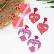 2pcs Acrylic Heart-Shaped Earrings - Exaggerated And Elegant Style, For Ladies' Parties Or Vacations
