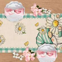 1 件雏菊花和方格花布季节性农舍厨房桌旗，春夏蝴蝶粗麻布室内户外家居装饰派对用品 - 彩色 - 查看 5