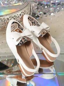 全新舒适扁平松紧带蝴蝶结装饰女童鞋 - 白色 - 查看 7