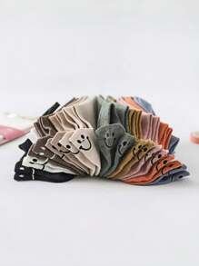 10 Pairs Women Smiling Face Jacquard Boat Socks, Low Vamp Non-Slip Solid Color Thin Soft Simple Short Socks