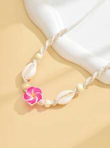 1pc Bohemia Style Handmade Soft Clay Flower Braided Adjustable Necklace For Women