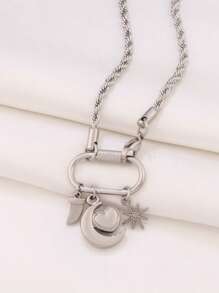 1 pieza Collar de mujer con colgante de luna y corazón, con hebilla de cierre de acero inoxidable, collar de cadena con dijes de flores, regalo del Día de San Valentín