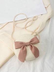 1个迷你草编斜挎包，沙滩单肩包，多功能收纳袋，轻便可爱儿童单肩包 - 彩色 - 查看 3