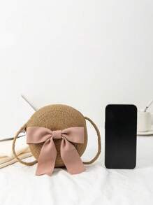 1个迷你草编斜挎包，沙滩单肩包，多功能收纳袋，轻便可爱儿童单肩包 - 彩色 - 查看 8