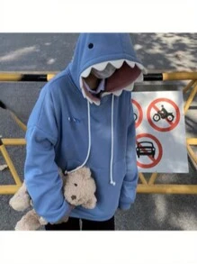 [Shark Hoodie] Halloween Cosplay, Sports Street Costume, Adult Unisex Pullover Hoodie With Funny Shark Hat 3D Shark Costume Sweatshirt - Great For Party And Game Attire! - 藍色 - 查看 2