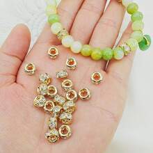 20pcs Solid Copper Jewelry DIY Spacer Beads With Rhinestones