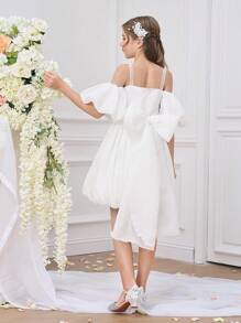 Tween-Mädchen Elegantes Blumenkleid mit Schleife für Schönheitswettbewerbe, Hochzeiten, Festessen, Geburtstage, Brautjungfern und formelle Anlässe, auch als Abendkleid für Moderatoren und Ballkleider geeignet. - Weiss - Übersicht 9